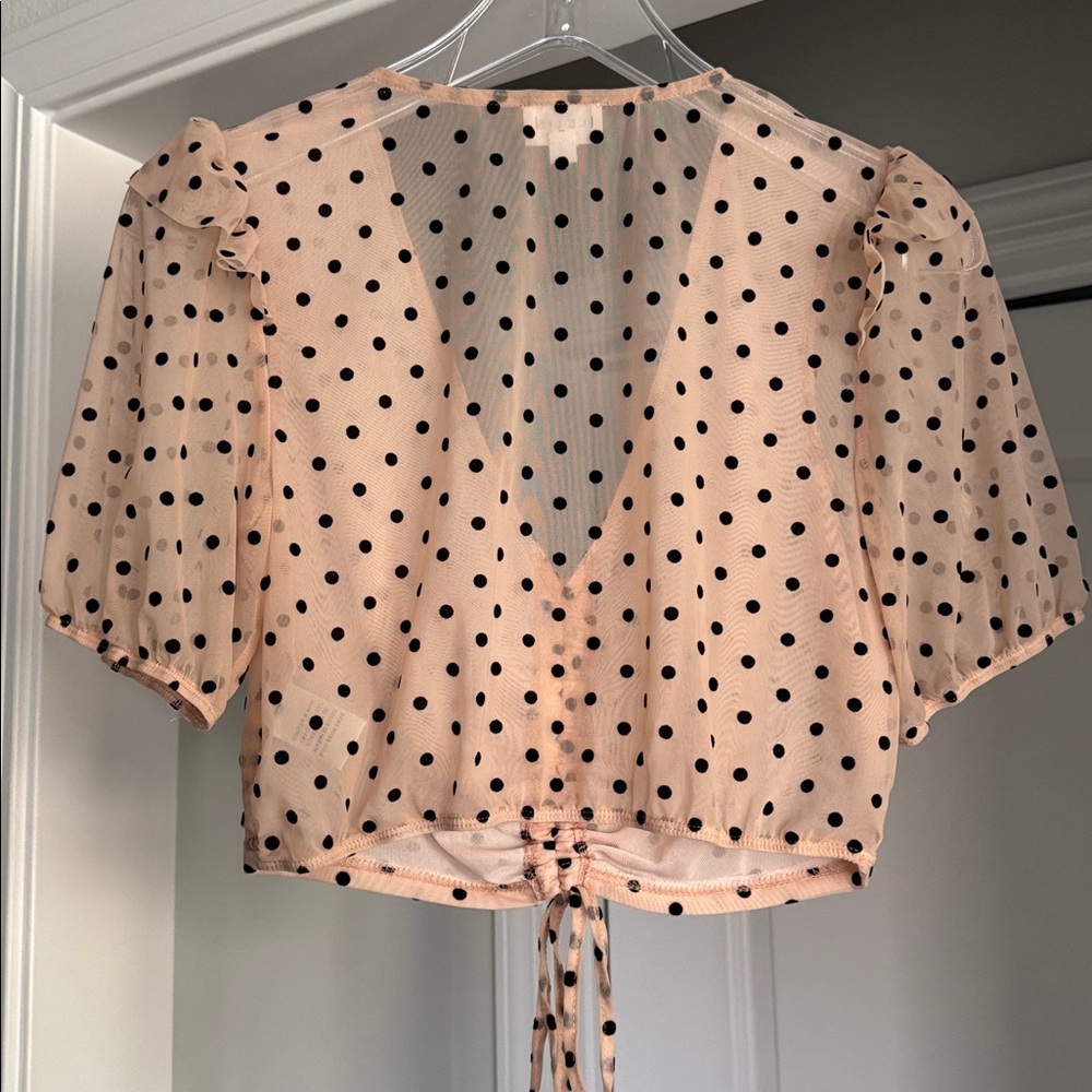 LE LIS Polka Dot Sheer Puff Sleeve Top - Peachy Tone Cream and Black - Picture 5 of 6